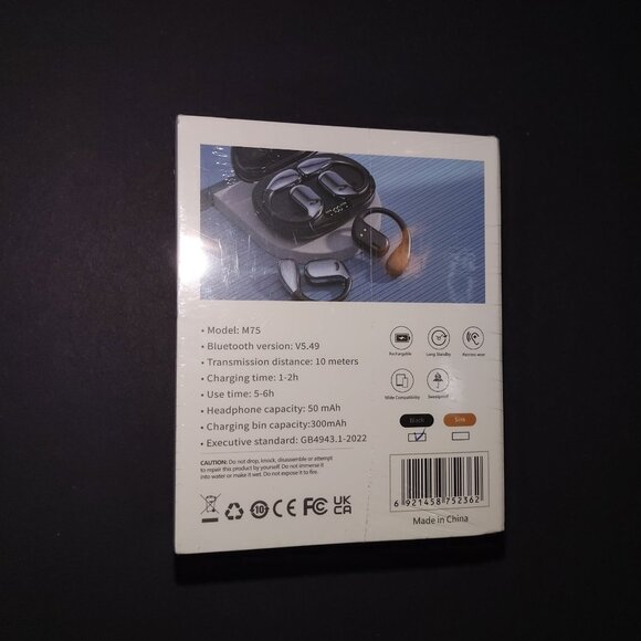 3D Surround Sound Earphones M75 With Bluetooth V5.49 & Rechargeable Battery -NEW - Picture 2 of 4